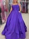 Ball Gown Square Neckline Satin Sweep Train Pockets Prom Dresses #UKM020111827