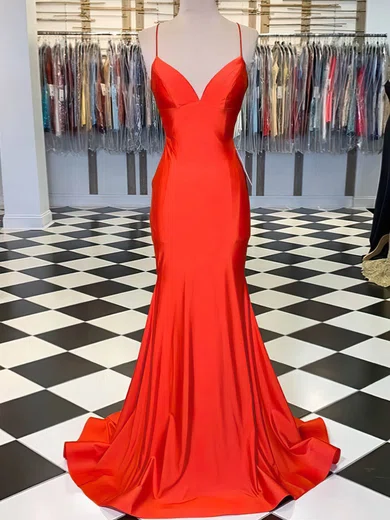 Mermaid V-neck Jersey Prom Dresses With Ruched #UKM020111872