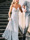 Trumpet/Mermaid V-neck Sequined Sweep Train Prom Dresses With Split Front #UKM020111884