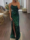 Sheath/Column Scoop Neck Sequined Sweep Train Prom Dresses With Split Front #UKM020111887