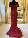 Trumpet/Mermaid Off-the-shoulder Sequined Sweep Train Prom Dresses #UKM020111895