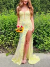 Trumpet/Mermaid V-neck Sequined Sweep Train Prom Dresses With Split Front #UKM020111923