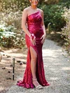 Trumpet/Mermaid One Shoulder Sequined Sweep Train Prom Dresses With Split Front #UKM020111924