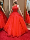 Ball Gown One Shoulder Glitter Sweep Train Prom Dresses With Appliques Lace #UKM020111932