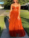 A-line Sweetheart Tulle Floor-length Prom Dresses With Appliques Lace #UKM020111959