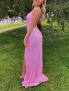 Sheath/Column Scoop Neck Sequined Sweep Train Prom Dresses With Split Front #UKM020111994