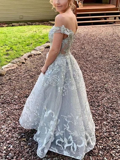 Ball Gown Off-the-shoulder Sparkly Sequin Prom Dresses With Appliques #UKM020112041