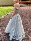 A-line Off-the-shoulder Glitter Floor-length Prom Dresses With Appliques Lace #UKM020112041