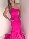 Trumpet/Mermaid One Shoulder Jersey Sweep Train Prom Dresses With Ruffles #UKM020112052