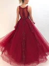 A-line Scoop Neck Tulle Floor-length Prom Dresses With Appliques Lace #UKM020112085