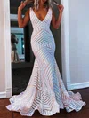 Trumpet/Mermaid Sweep Train V-neck Sequined Prom Dresses #UKM020112100