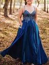 A-line V-neck Glitter Floor-length Prom Dresses With Lace #UKM020112102