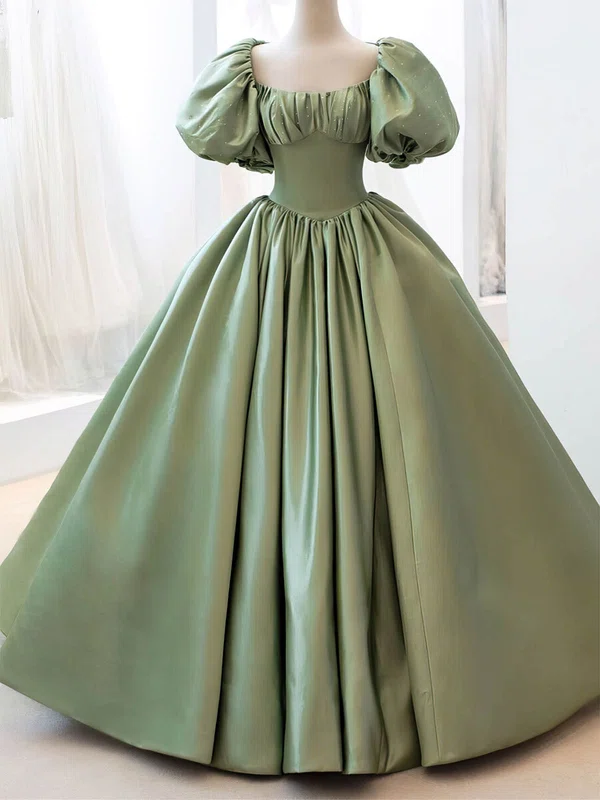 Ball Gown Square Neckline Satin Floor-length Prom Dresses With Ruffles #UKM020112106