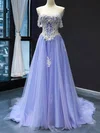Ball Gown Off-the-shoulder Tulle Sweep Train Appliques Lace Prom Dresses #UKM020112131