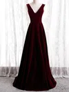 A-line V-neck Velvet Floor-length Prom Dresses #UKM020112139