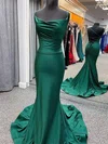 Trumpet/Mermaid Cowl Neck Jersey Sweep Train Ruffles Prom Dresses #UKM020112147
