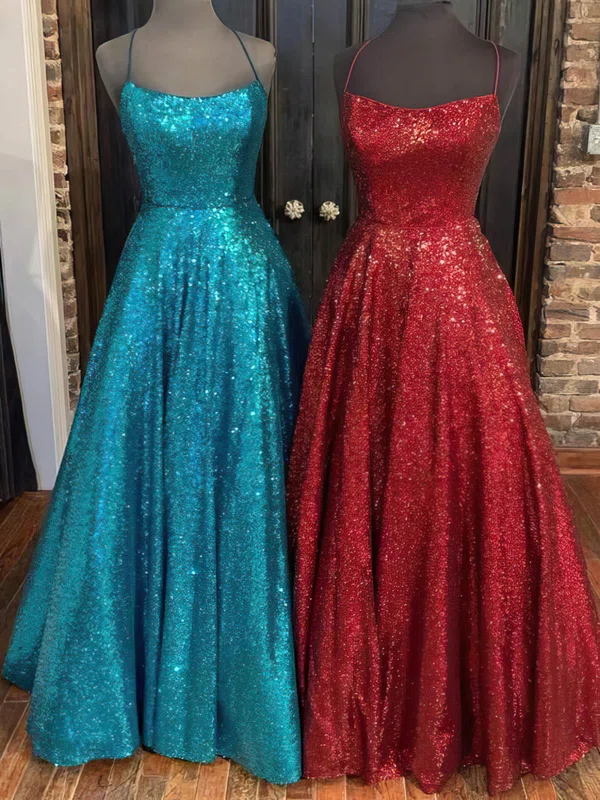 Ball Gown Scoop Neck Sequined Floor-length Prom Dresses #UKM020112151