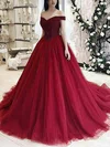Ball Gown Off-the-shoulder Tulle Sweep Train Prom Dresses With Beading #UKM020112180