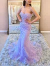 Trumpet/Mermaid Sweetheart Lace Sequined Sweep Train Prom Dresses With Appliques Lace #UKM020112189