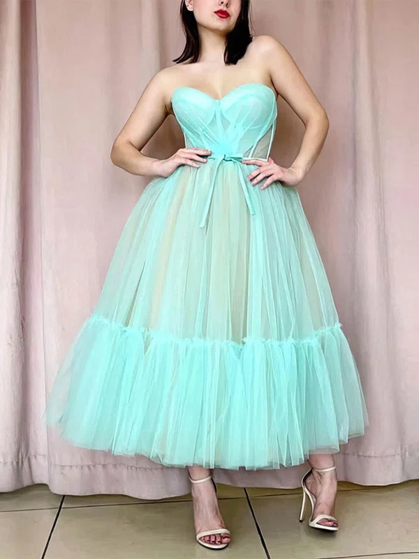 Ball Gown Sweetheart Tulle Ankle-length Prom Dresses With Bow #UKM020112198