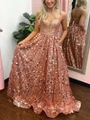 A-line Strapless Sequined Sweep Train Prom Dresses With Pockets #UKM020112206