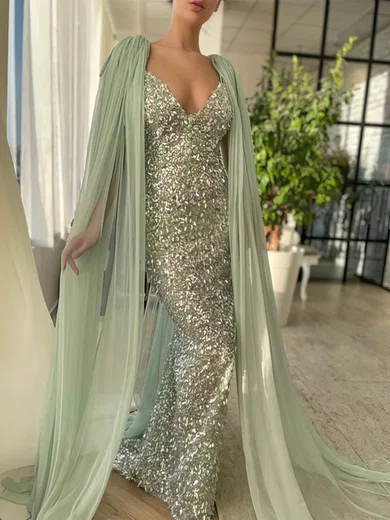 Sheath/Column V-neck Sparkly Sequin Prom Dresses #UKM020112208