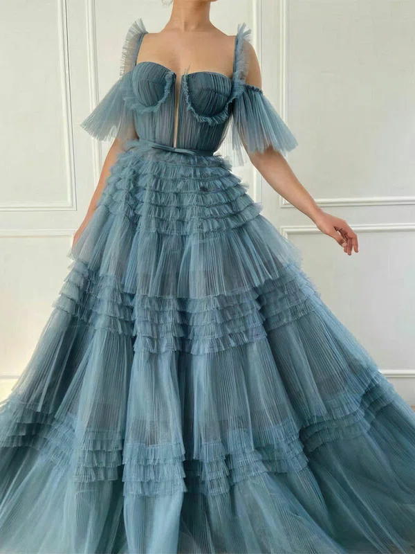 Ball Gown/Princess Sweep Train Sweetheart Tulle Tiered Prom Dresses #UKM020112214