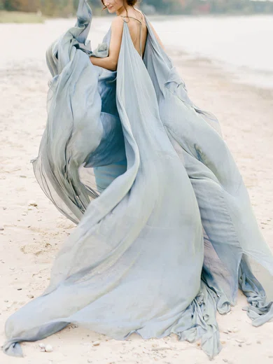 A-line V-neck Chiffon Asymmetrical Prom Dresses #UKM020112229
