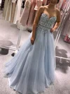A-line Sweetheart Tulle Sweep Train Prom Dresses With Sashes / Ribbons #UKM020112236