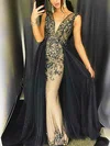 Ball Gown/Princess Floor-length V-neck Tulle Beading Prom Dresses #UKM020112262