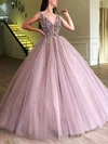 Ball Gown/Princess Floor-length V-neck Tulle Beading Prom Dresses #UKM020112263