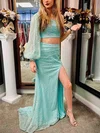 Trumpet/Mermaid One Shoulder Sequined Sweep Train Prom Dresses With Split Front #UKM020112332