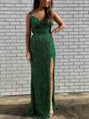 Sheath/Column V-neck Sequined Sweep Train Prom Dresses With Split Front #UKM020112337