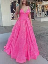Ball Gown/Princess Floor-length V-neck Sequined Pockets Prom Dresses #UKM020112371