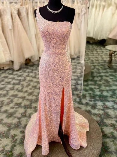 Mermaid One Shoulder Sparkly Sequin Prom Dresses #UKM020112375