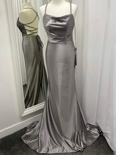 Mermaid Cowl Neck Satin Prom Dresses With Ruched #UKM020112376