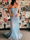 Trumpet/Mermaid Square Neckline Glitter Sweep Train Prom Dresses #UKM020112384