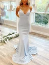 Trumpet/Mermaid V-neck Jersey Sweep Train Prom Dresses With Beading #UKM020112395