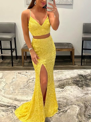 Two piece long prom on sale dresses