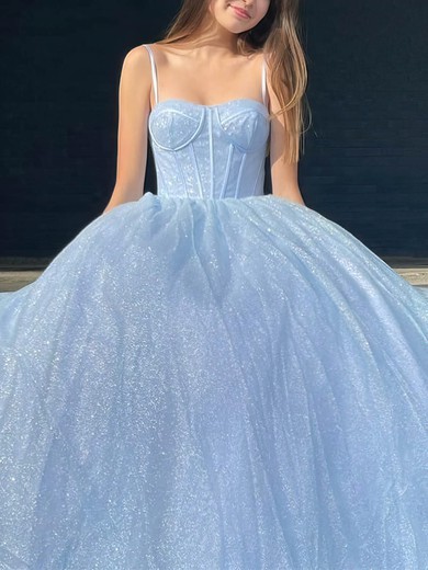 A-line V-neck Glitter Sweep Train Prom Dresses #UKM020112412