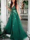 Ball Gown/Princess Sweep Train V-neck Tulle Beading Prom Dresses #UKM020112439