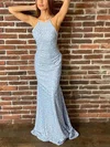 Trumpet/Mermaid Scoop Neck Lace Sweep Train Prom Dresses With Beading #UKM020112448