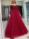 Princess Off-the-shoulder Lace Tulle Floor-length Prom Dresses With Appliques Lace #UKM020112459