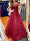 Princess Scoop Neck Tulle Floor-length Prom Dresses With Pearl Detailing #UKM020112466