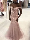 Trumpet/Mermaid Off-the-shoulder Lace Tulle Floor-length Prom Dresses With Appliques Lace #UKM020112471