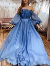 Princess Off-the-shoulder Organza Sweep Train Prom Dresses With Sashes / Ribbons #UKM020112511