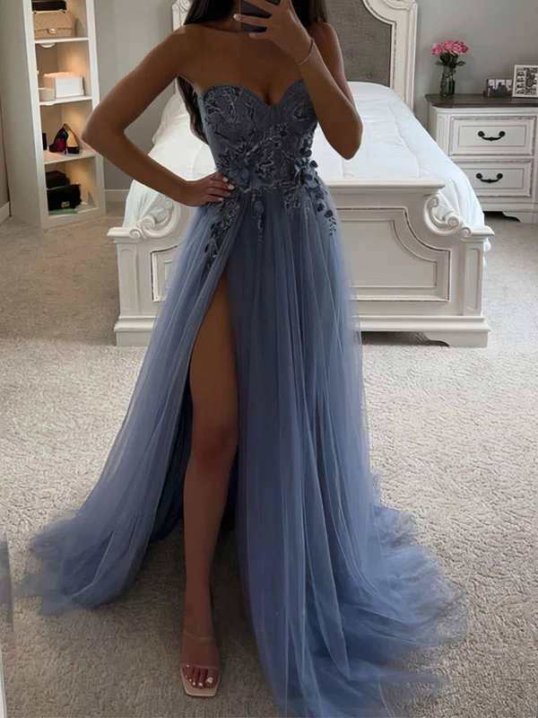 Ball Gown/Princess Sweetheart Tulle Sweep Train Prom Dresses With Lace #UKM020112521