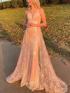 Sheath/Column Sweetheart Sequined Lace Detachable Prom Dresses #UKM020112522