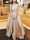 A-line One Shoulder Satin Floor-length Prom Dresses With Sashes / Ribbons #UKM020112526