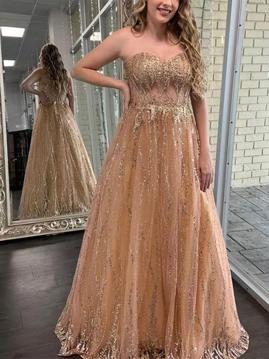 Ball Gown Strapless Floor-length Sparkly Sequin Prom Dresses #UKM020112530